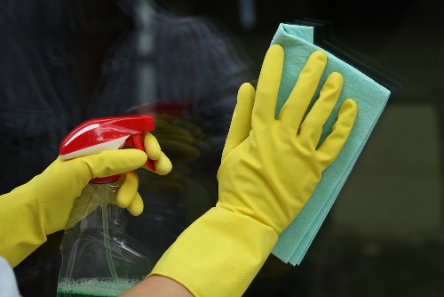 Home cleaning tools arranged for domestic cleaning tasks
