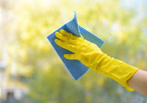 Professional commercial cleaning in a modern office lobby