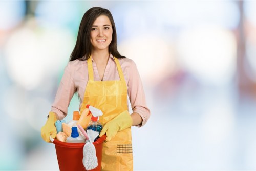 Eco-friendly office cleaning supplies in a workplace